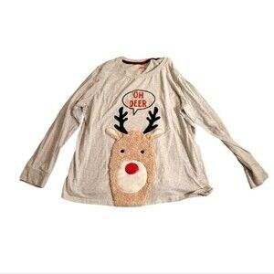 Holiday Time Oh Deer Fuzzy Graphic Long Sleeve T-Shirt Size XL